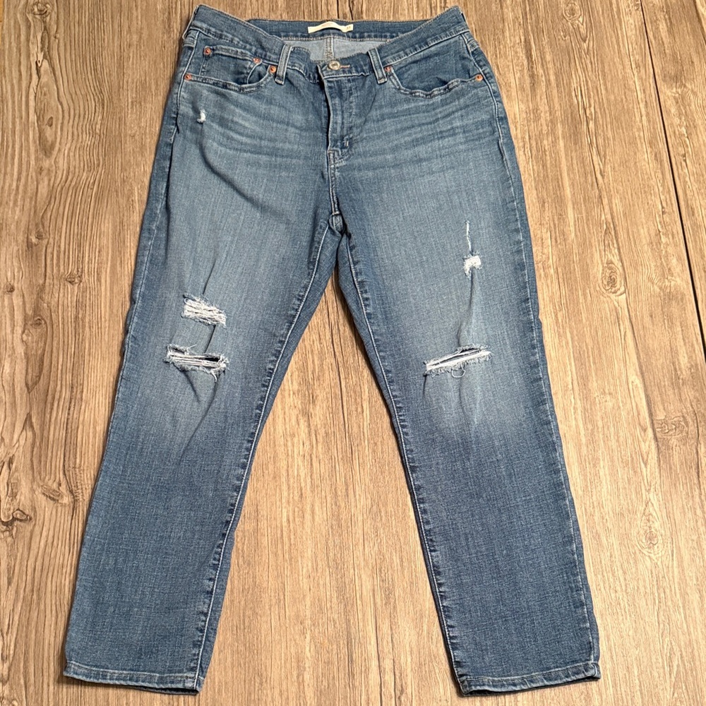 Levi's Blue Distressed Boyfriend Jeans